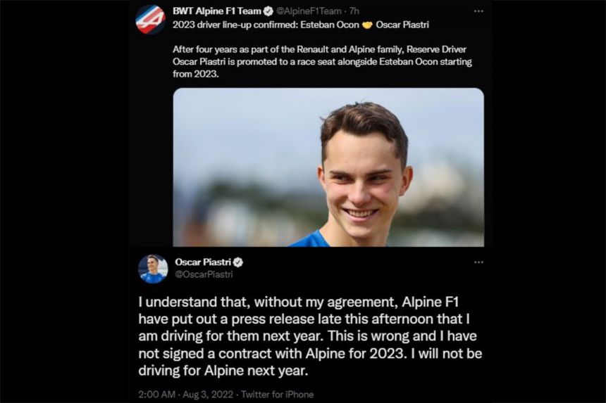Despite Alpine's announcement, Piastri won't drive for them in 2023 image