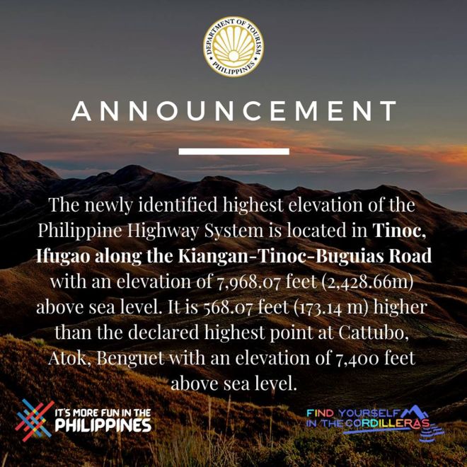 Tinoc, Ifugao is new highest point of Philippine Highway System image