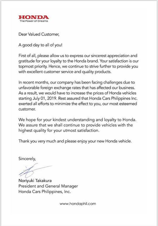 Honda Cars PH to increase vehicle prices on July 1 image