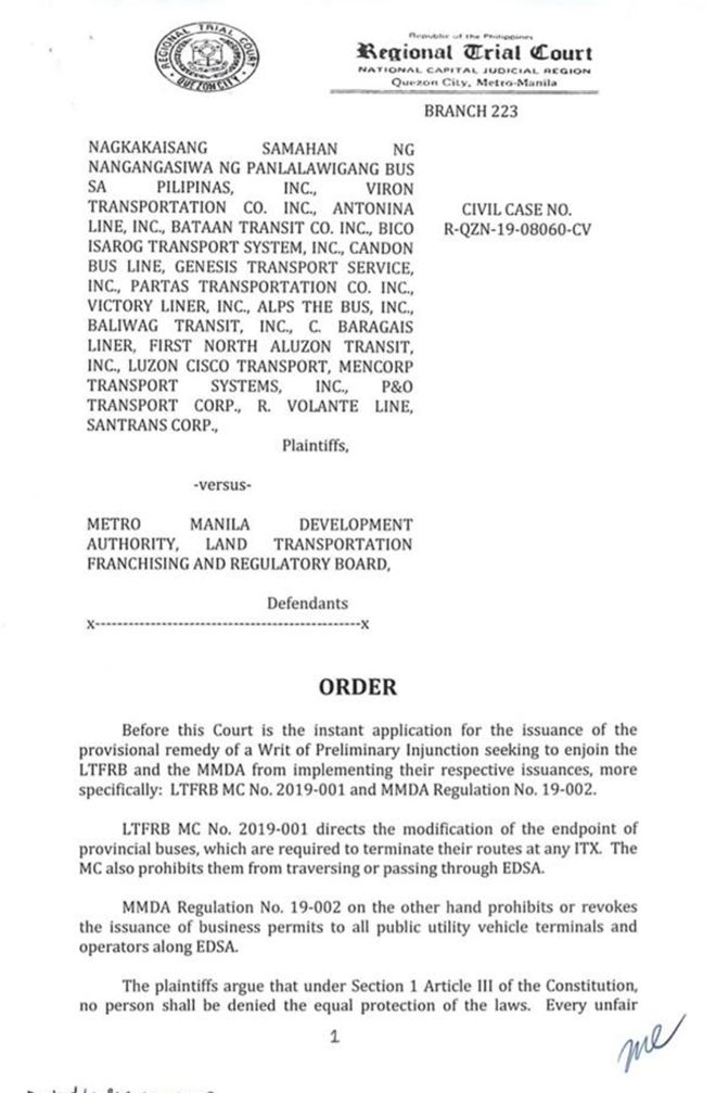 Provincial bus ban along EDSA halted by QC court image
