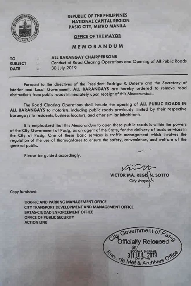 Sotto orders clearing of all public roads in Pasig City image