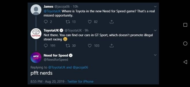Toyota and Need For Speed have a spat on Twitter image
