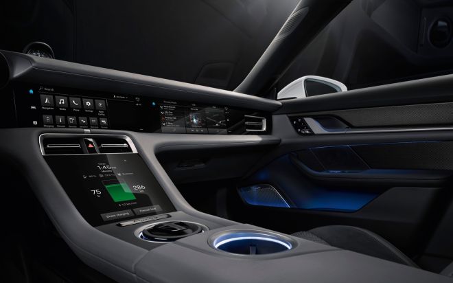 All-electric Porsche Taycan interior has 5 digital displays image