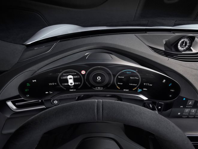 All-electric Porsche Taycan interior has 5 digital displays image