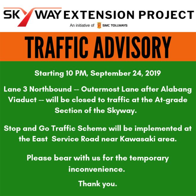 Outermost lane of Alabang Viadcut closed, causes heavy SLEX traffic image