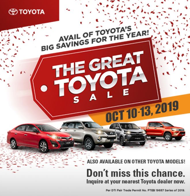 The Great Toyota Sale slated for October 10-13 image