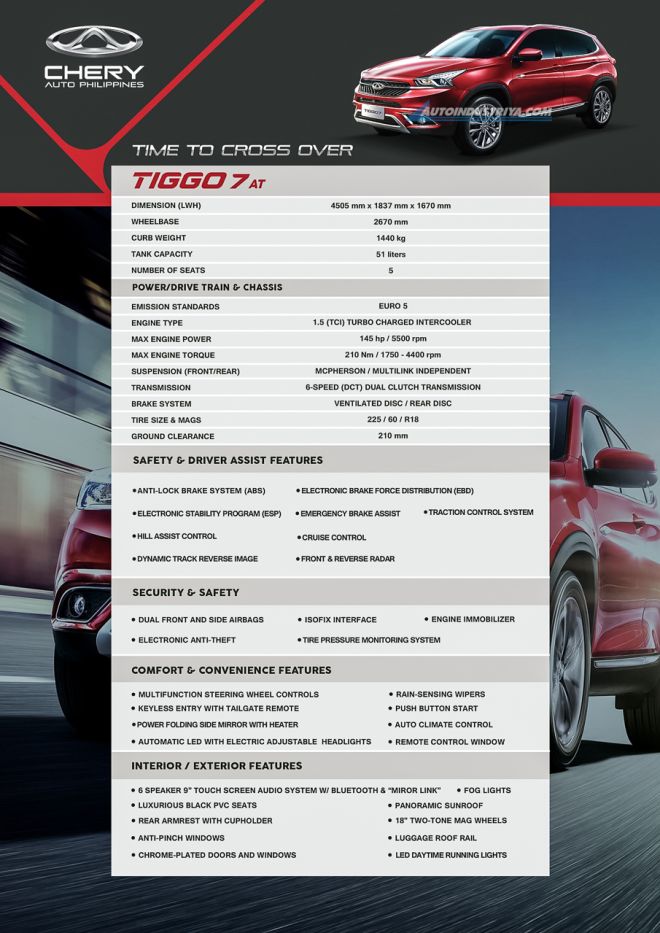 All the specs, prices, warranties of Chery