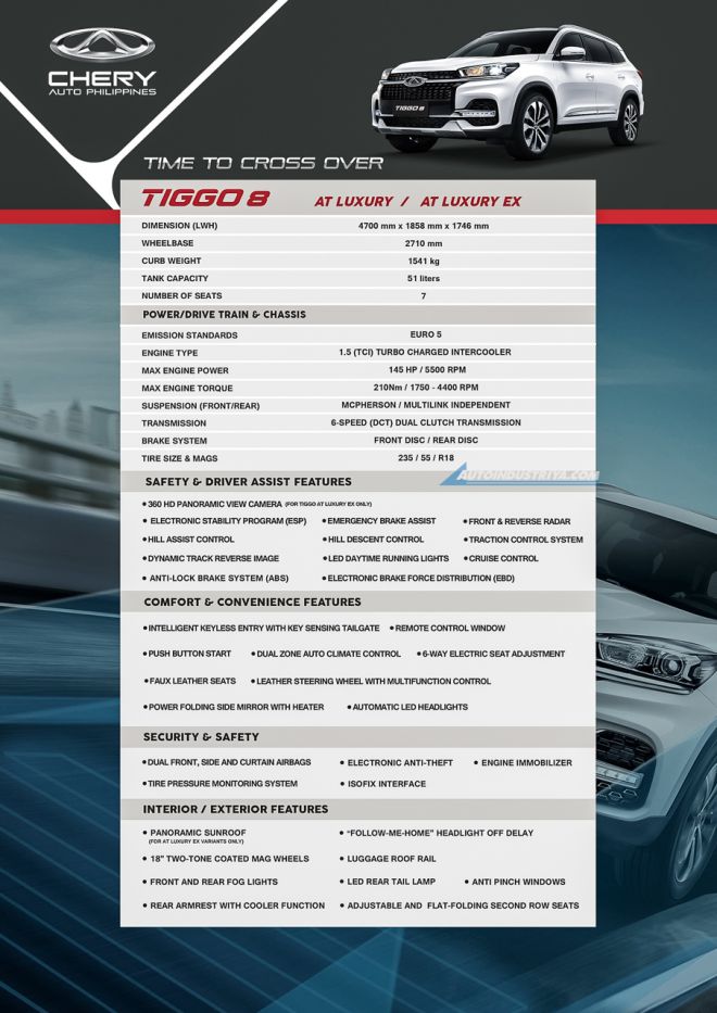All the specs, prices, warranties of Chery