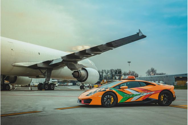 This Lamborghini guides airplanes in Italy for a living image