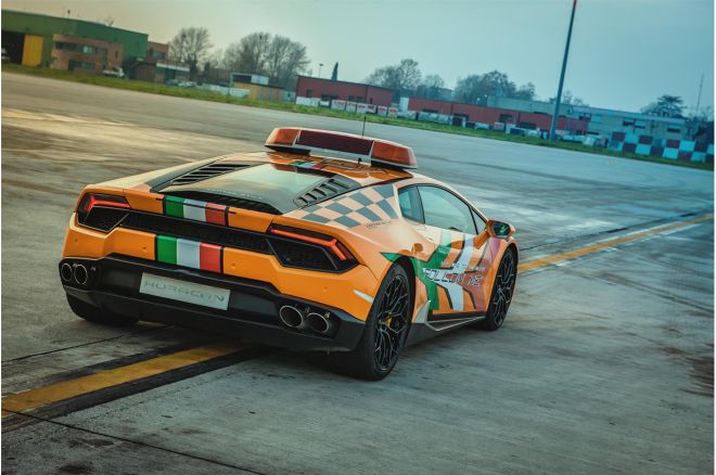 This Lamborghini guides airplanes in Italy for a living image