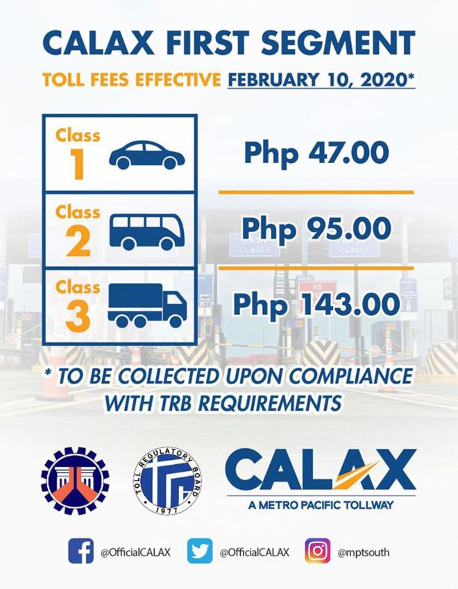 CALAX no longer free, will start collecting toll on February 10 image