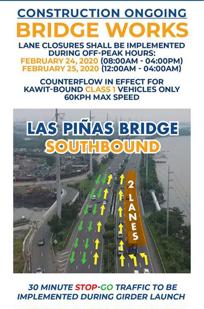 Two lanes of CAVITEX southbound closed on Feb. 24-25 image