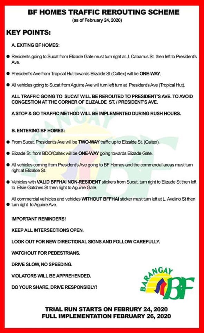Watch out for new traffic scheme in BF Homes Paranaque image