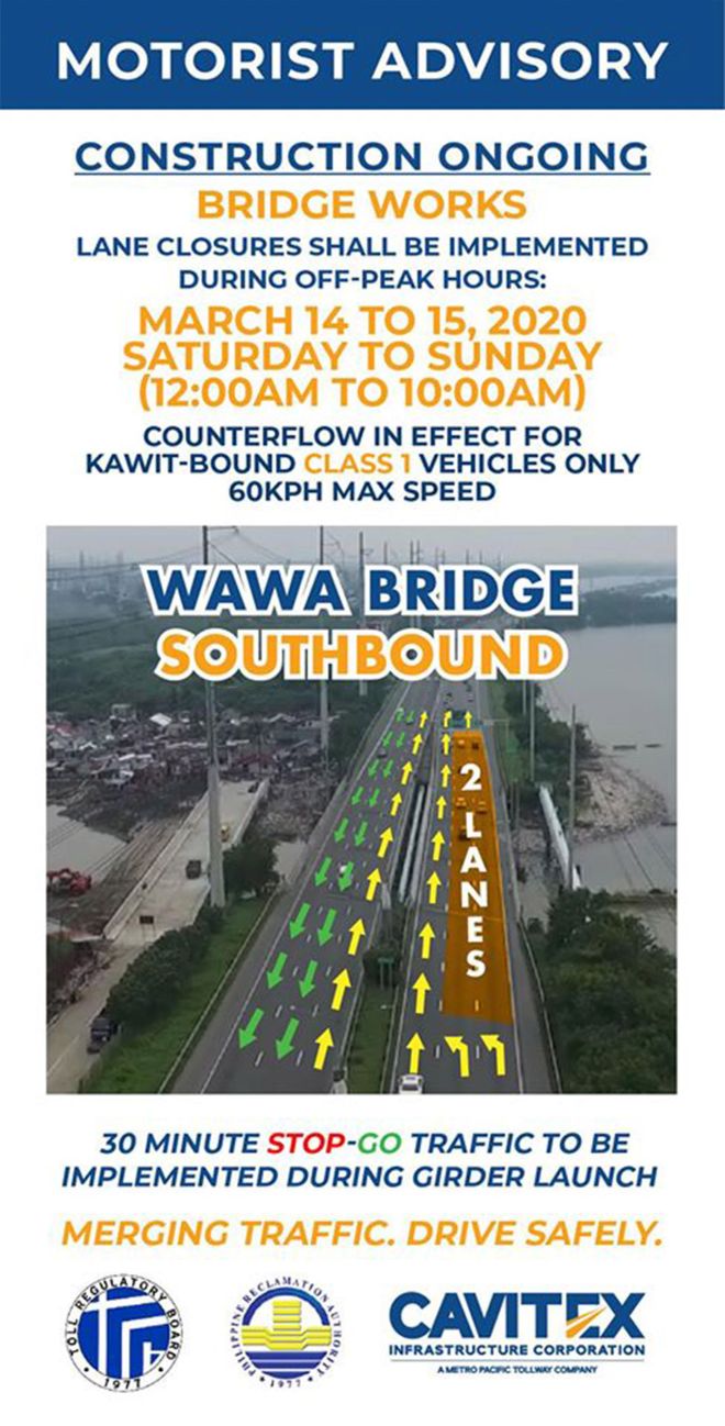 CAVITEX to close two southbound lanes on March 14 and 15 image