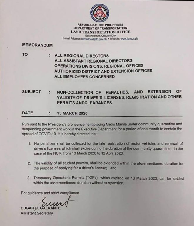 LTO waives late penalties amidst community quarantine image
