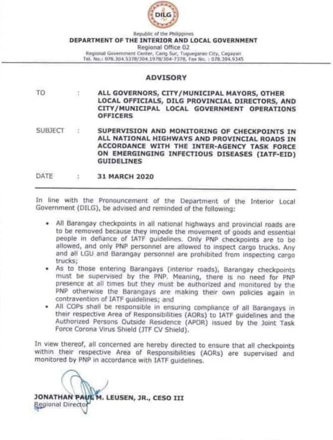 DILG to barangays: remove all checkpoints on national highways image