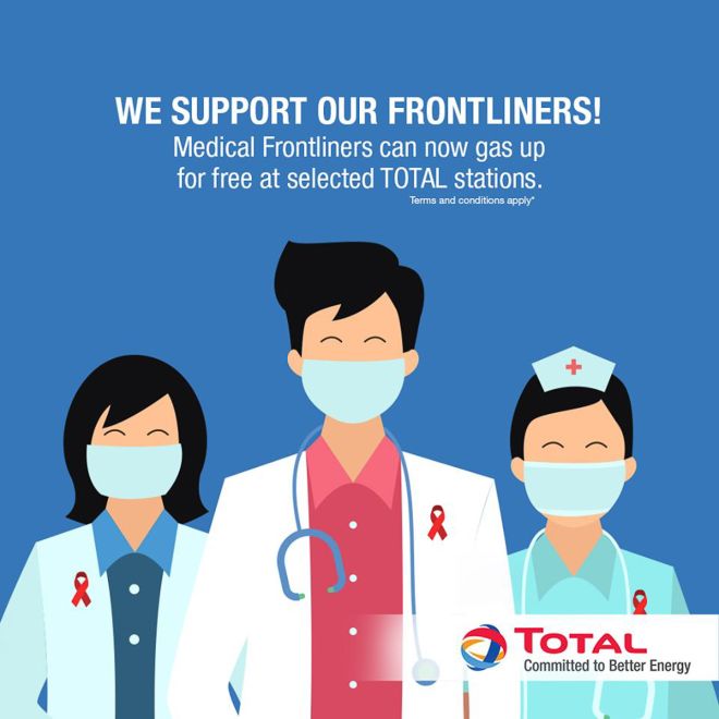 Medical front liners can get free PhP 300 worth of fuel from Total daily image