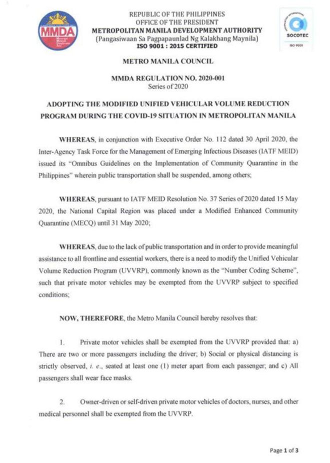 MMDA: Modified number coding scheme to be enforced starting June 8 image