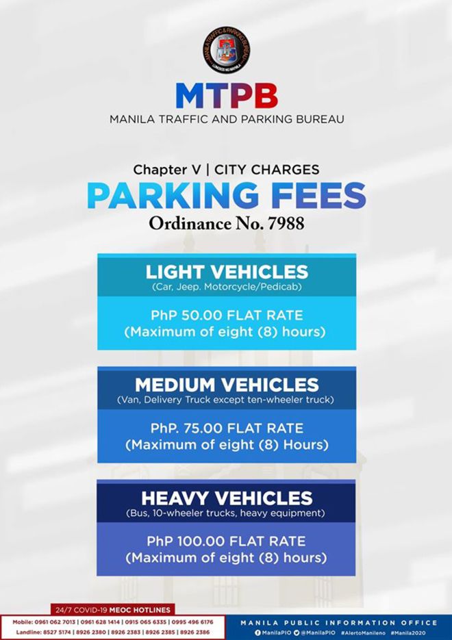 Manila now has flat rate parking fees for all vehicles image