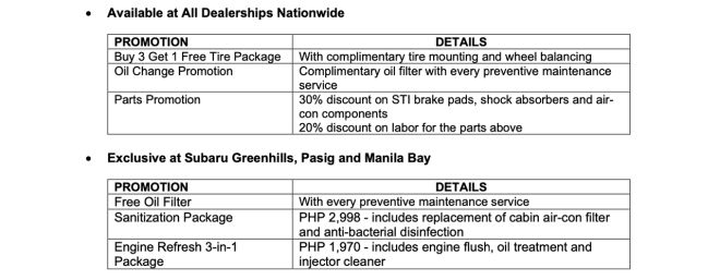 Subaru PH offers zero-down promo, discounts on maintenance image