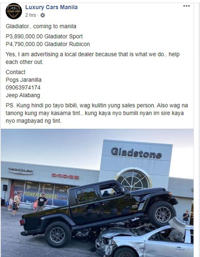 2020 Jeep Gladiator arriving in PH soon, to start at PhP 3.890M image