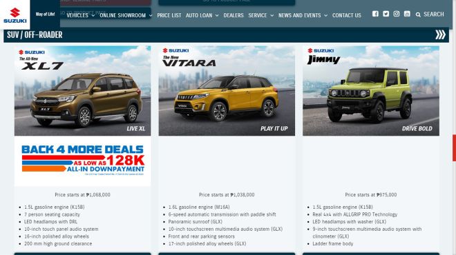 Browse, select or buy a new car at Suzuki PH
