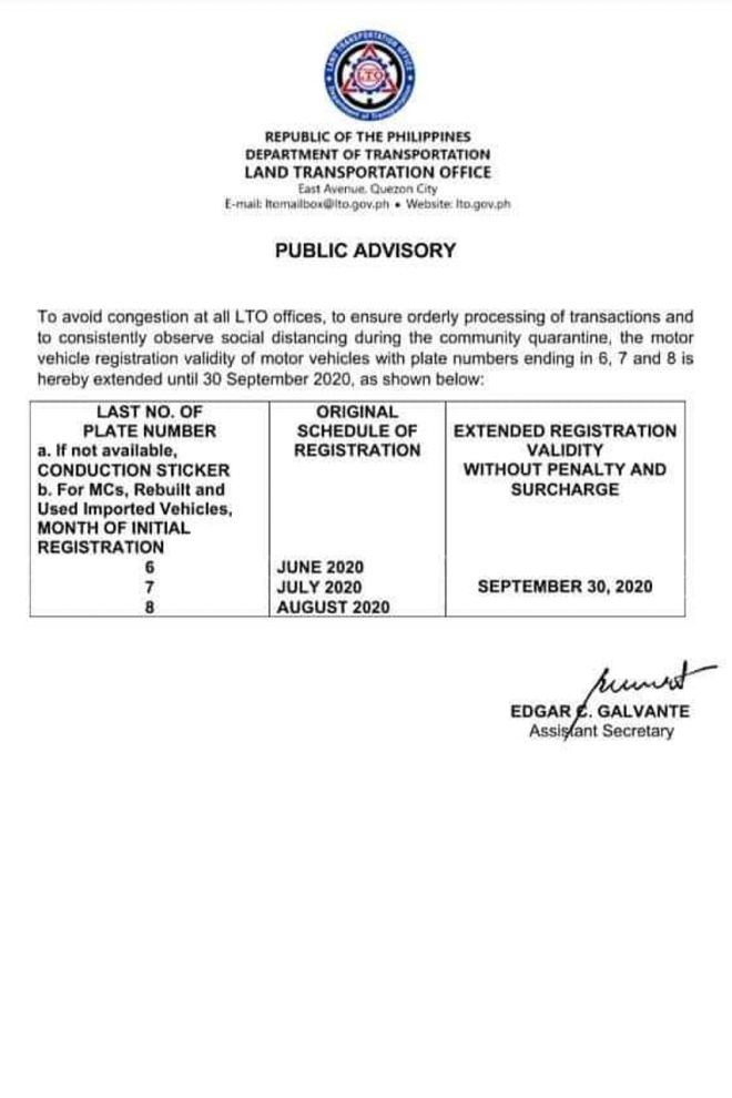 LTO: Vehicles with plates ending in 6, 7, 8 can renew until Sept. 30 image