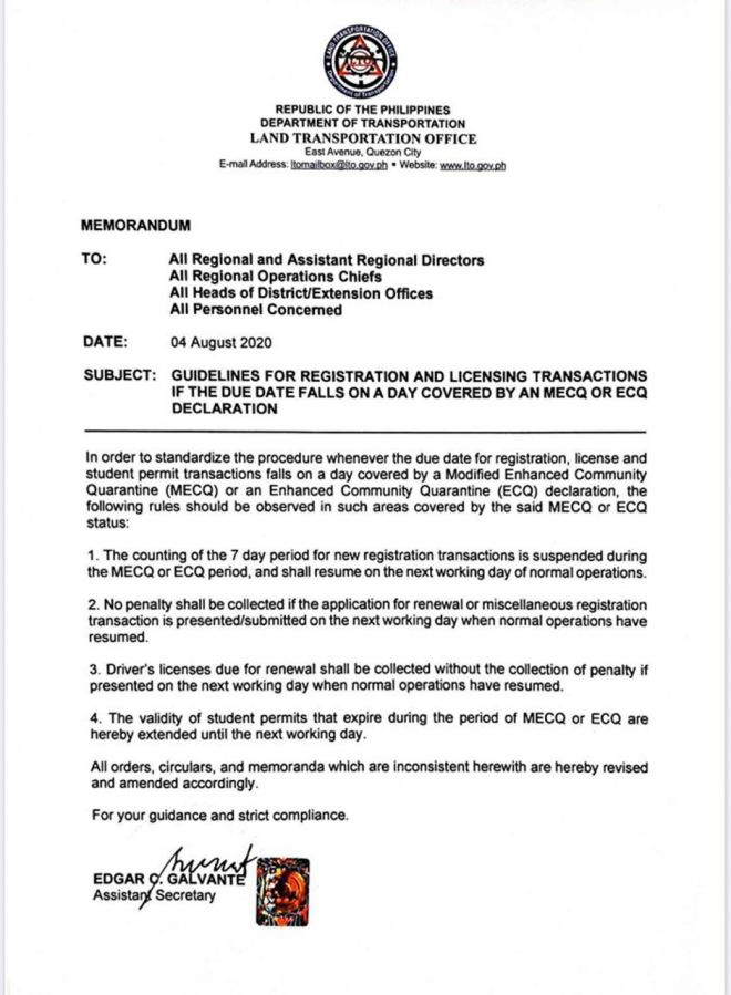 LTO: Licenses due to expire during MECQ/ECQ are still valid image