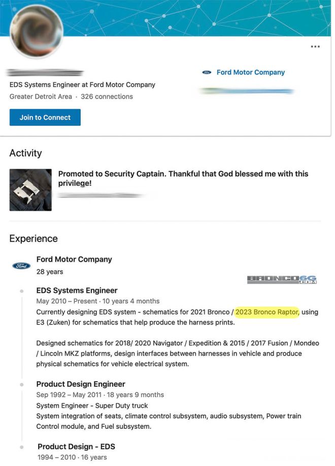 Did a Ford engineer accidentally confirm the 2023 Bronco Raptor? image