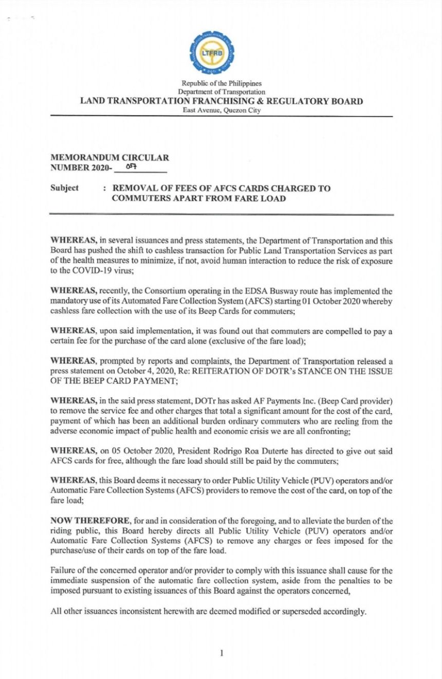 LTFRB orders all Beep card purchases to be made free image