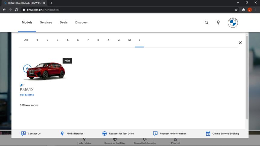 BMW iX electric SUV shows up on PH website image