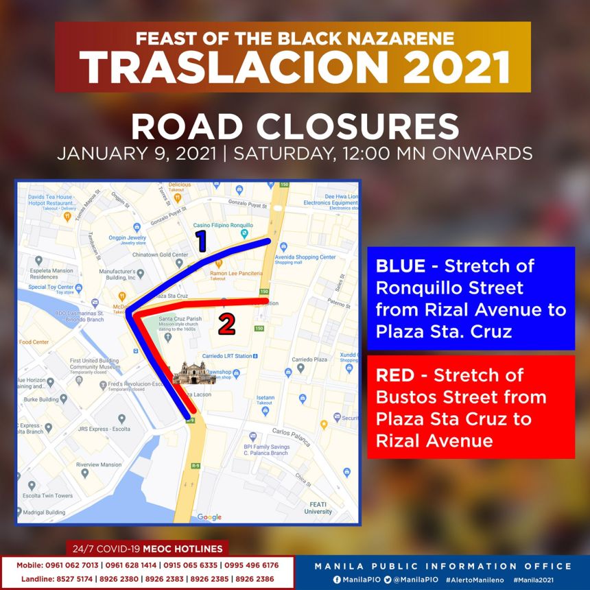 Black Nazarene 2021: All roads closures and detours in Manila image