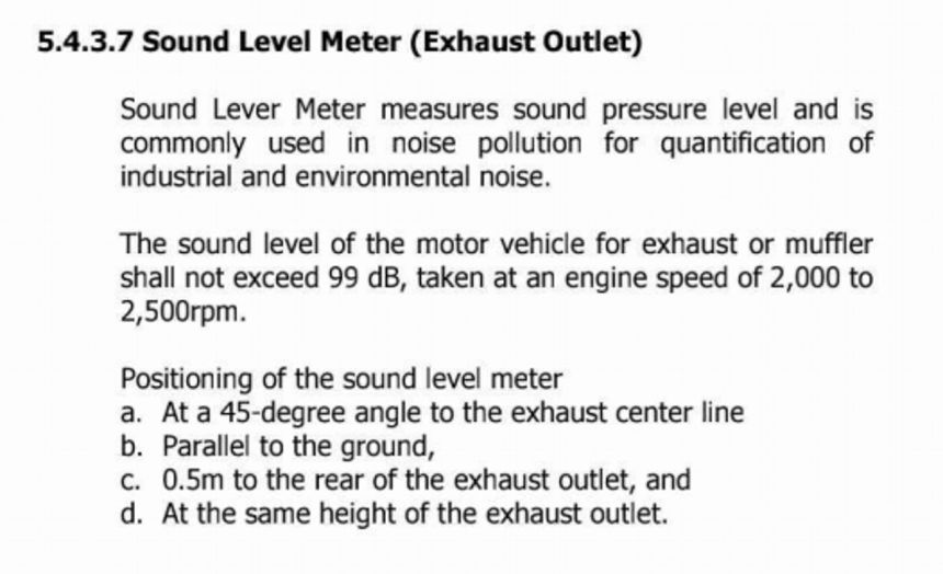 LTO: Vehicles with exhausts exceeding 99 decibels to fail MVIS image