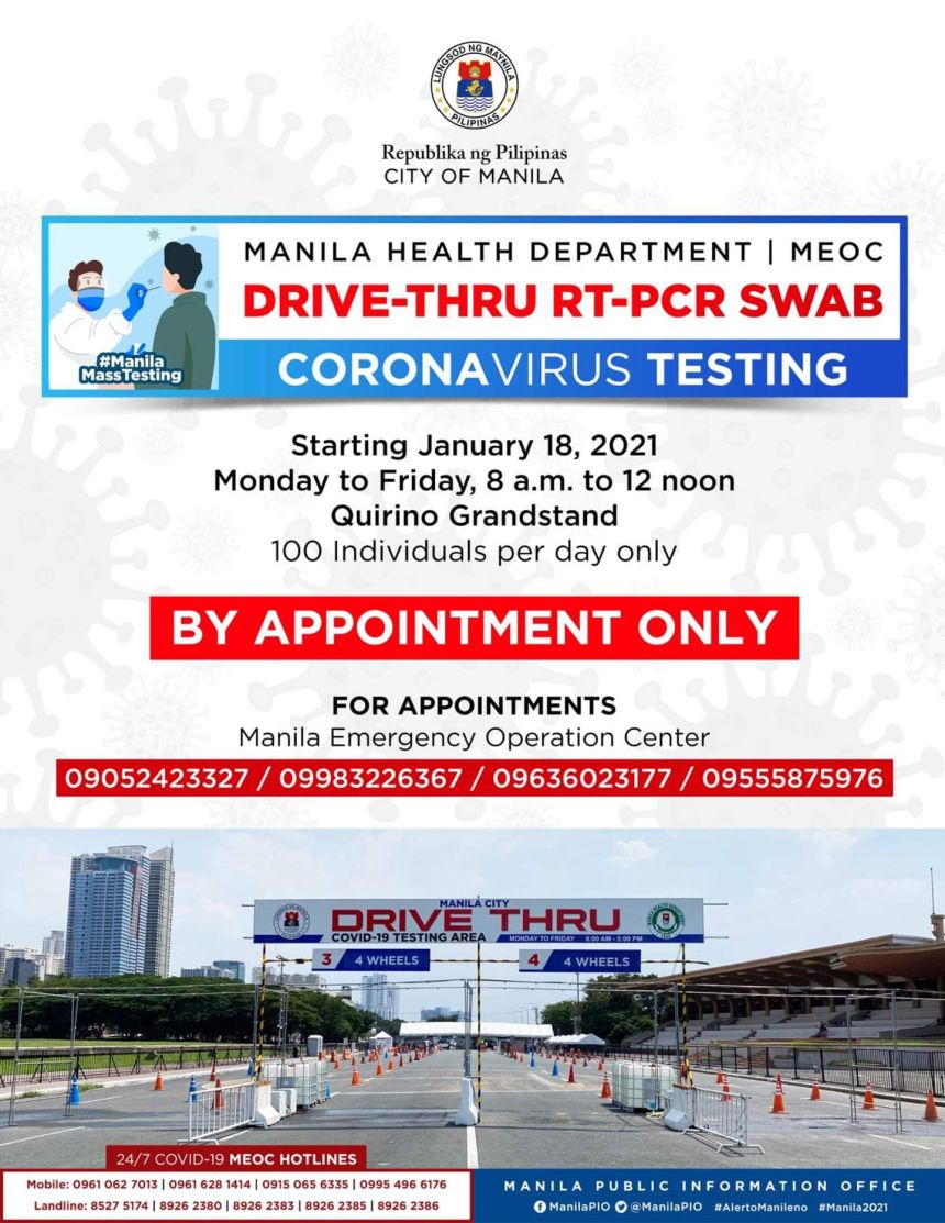 Get a free swab test at Manila