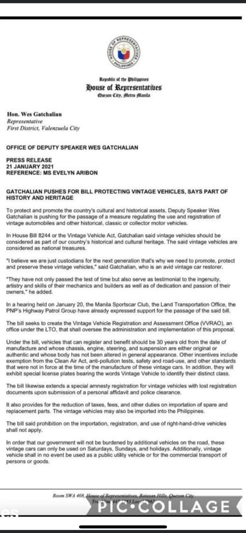 Cong. Wes Gatchalian wants to allow imports of vintage, RHD cars image