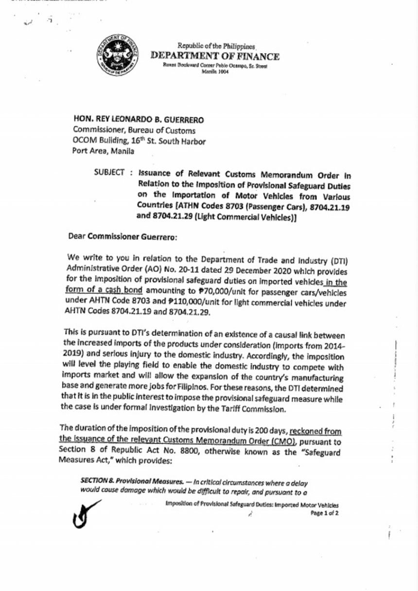 READ: Customs memo on DTI