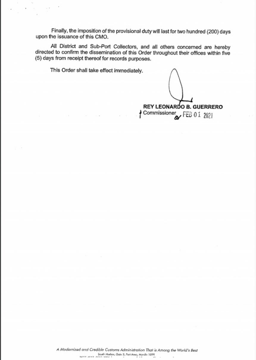 READ: Customs memo on DTI