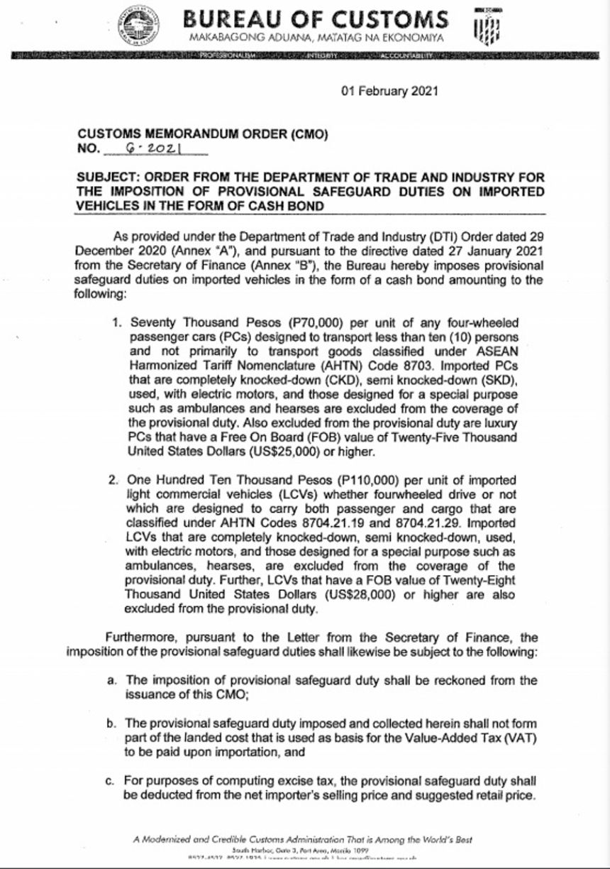 READ: Customs memo on DTI