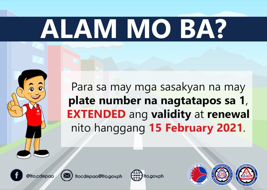 Plate ending 1? LTO extends registration validity until Feb. 15 image