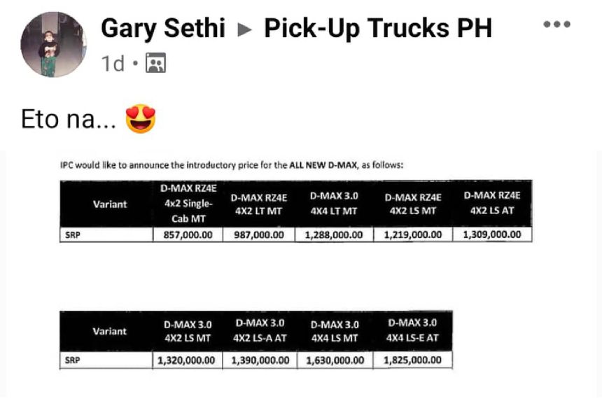 Are these the prices and variants of 2021 Isuzu D-Max? image