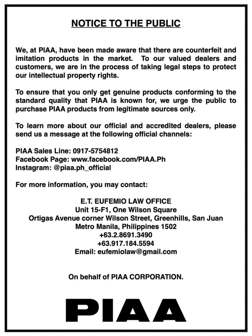 PIAA warns the public against fake OTO Style horns image
