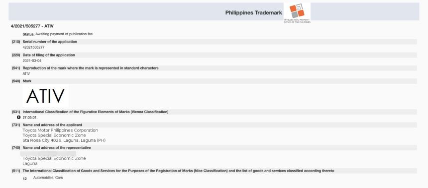 Will Toyota PH use ATIV name here? image