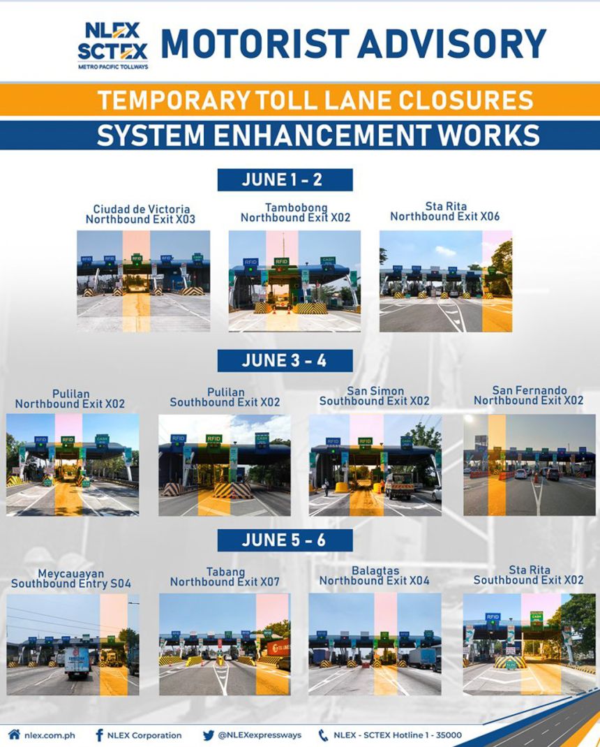 These NLEX toll plaza lanes will be closed from June 1 to 6 image