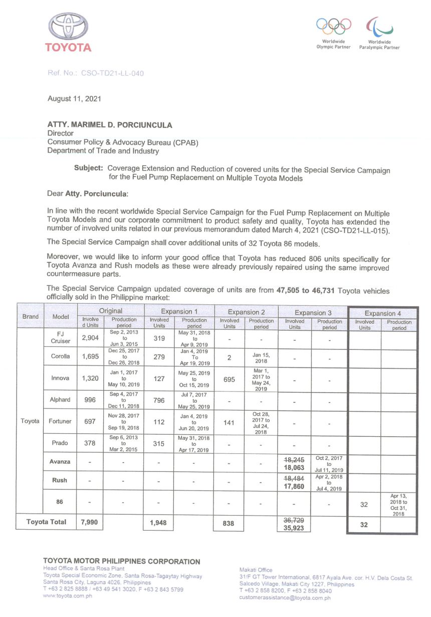 Toyota 86 added to fuel pump recall list image