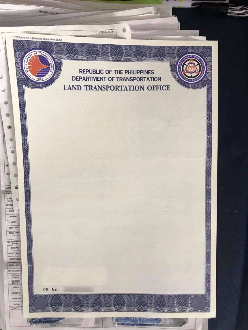 New LTO Certificate of Registration is on larger paper image