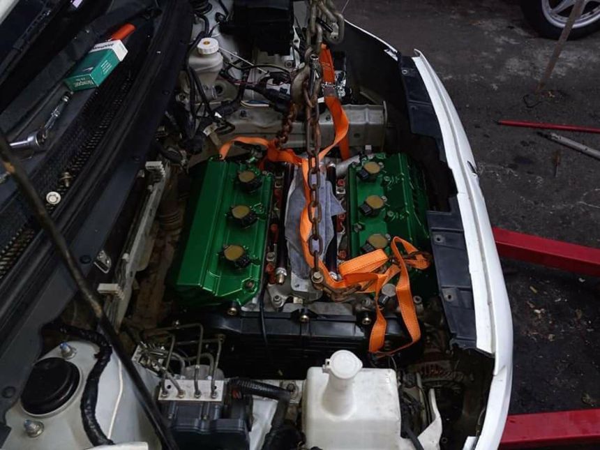 Someone is swapping a Montero V6 into a Mitsubishi Mirage image