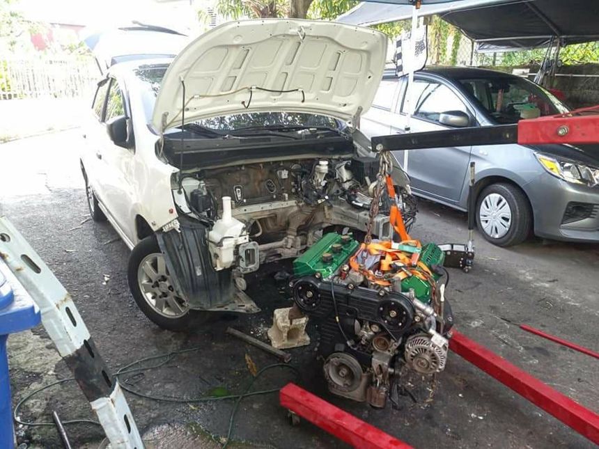 Someone is swapping a Montero V6 into a Mitsubishi Mirage image