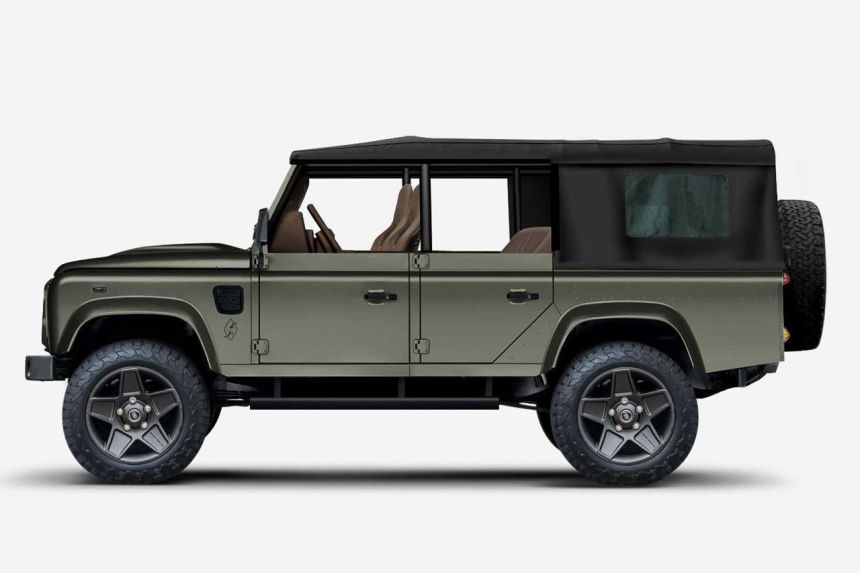 This classic Defender is actually a Jeep Wrangler image