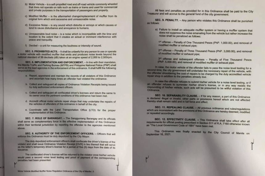 City of Manila passes anti-loud mufflers ordinance image