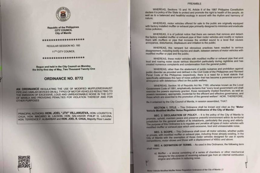 City of Manila passes anti-loud mufflers ordinance image
